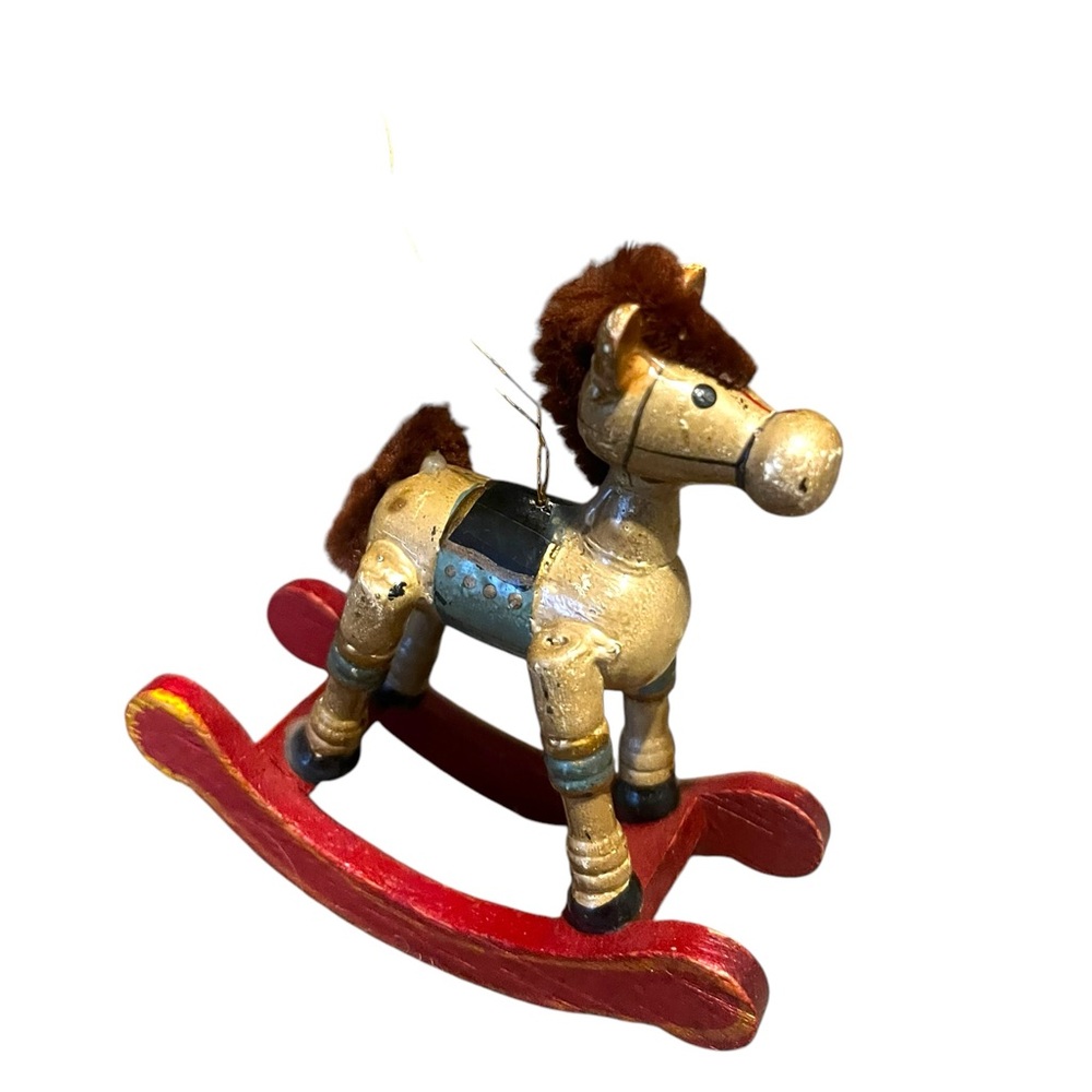 Wooden Rocking Horse Christmas Tree Ornament Hand-Painted Vintage‎ As Is